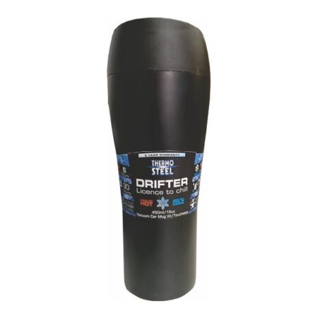 THERMOSTEEL BLACK DRIFTER 400ML S/STEEL CAR MUG