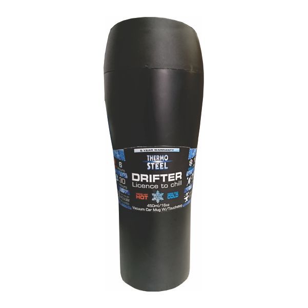 THERMOSTEEL BLACK DRIFTER 400ML S/STEEL CAR MUG