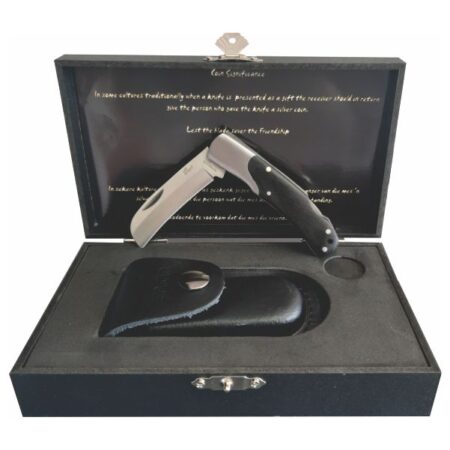 ENLAN BILTONG-BOK PRES WITH GEN.LEATH HOLSTER & WOOD BOX 5CR15MOV