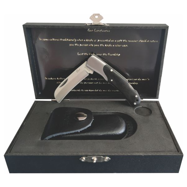 ENLAN BILTONG-BOK PRES WITH GEN.LEATH HOLSTER & WOOD BOX 5CR15MOV