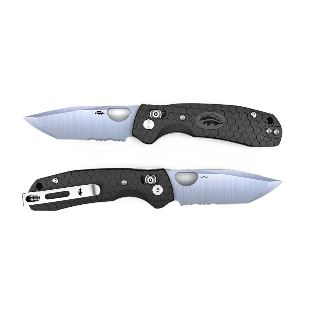 HB CROSS-BOLT TANTO PLAIN SERRATED MED-LARGE L/R 14C FRN